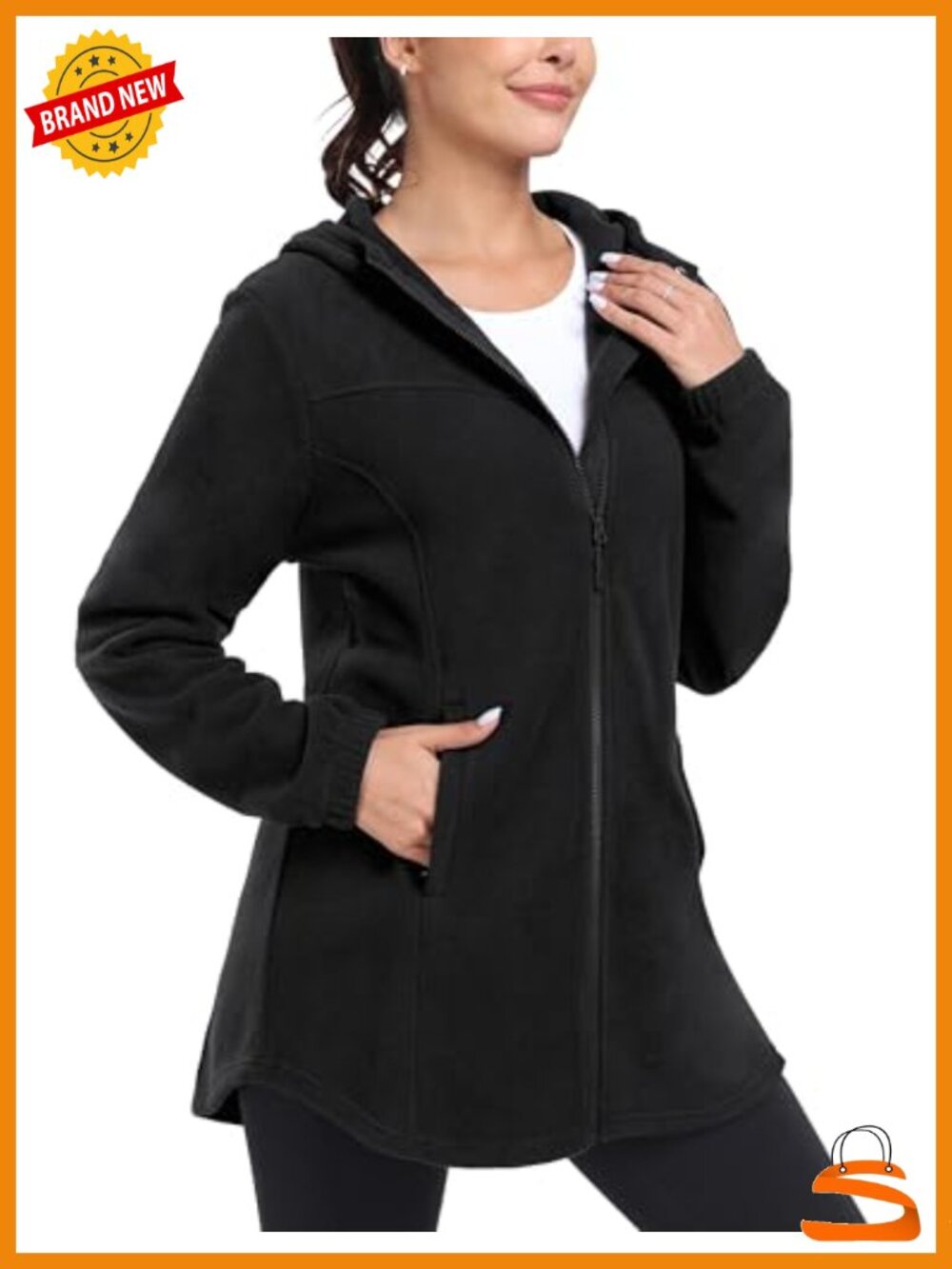 Women's Long Polar Fleece Jacket Full Zip Hooded Thermal Winter Coat